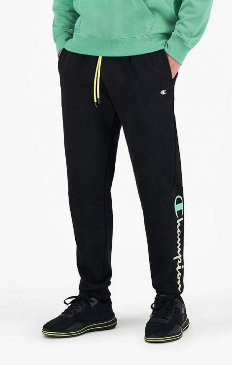 Champion Rainbow Script Logo Sweatpants Férfi Jogger Nadrág Fekete | 3068-ISBFM