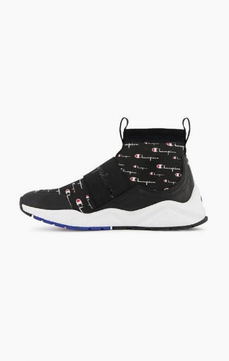 Champion Rally Script Logo Sock Runner Trainers Női Edzőcipő Fekete | 4823-TRVLZ