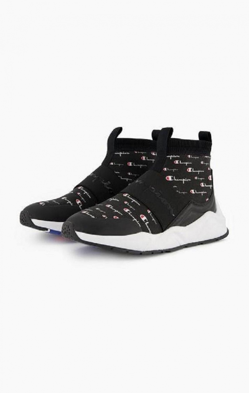 Champion Rally Script Logo Sock Runner Trainers Női Edzőcipő Fekete | 4823-TRVLZ