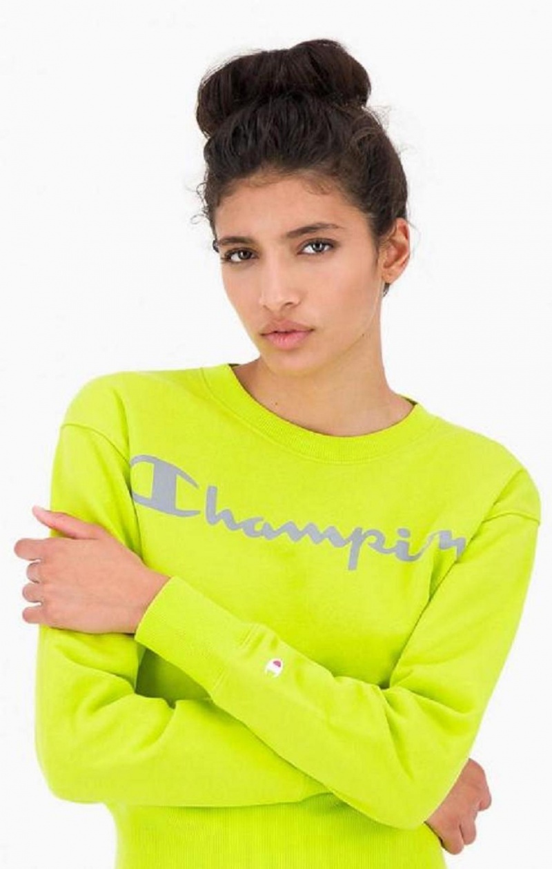 Champion Reflective Logo Fleece Sweatshirt Női Pulóverek Olivazöld Zöld | 6194-ZWYXQ