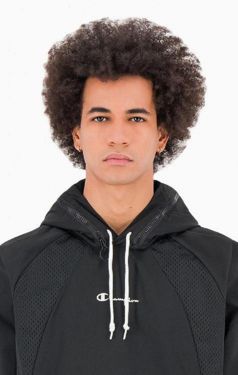 Champion Reflective Logo Mesh Panel 2-in-1 Sweatshirt Férfi Kapucnis Pulóver Fekete | 1427-DSYZL