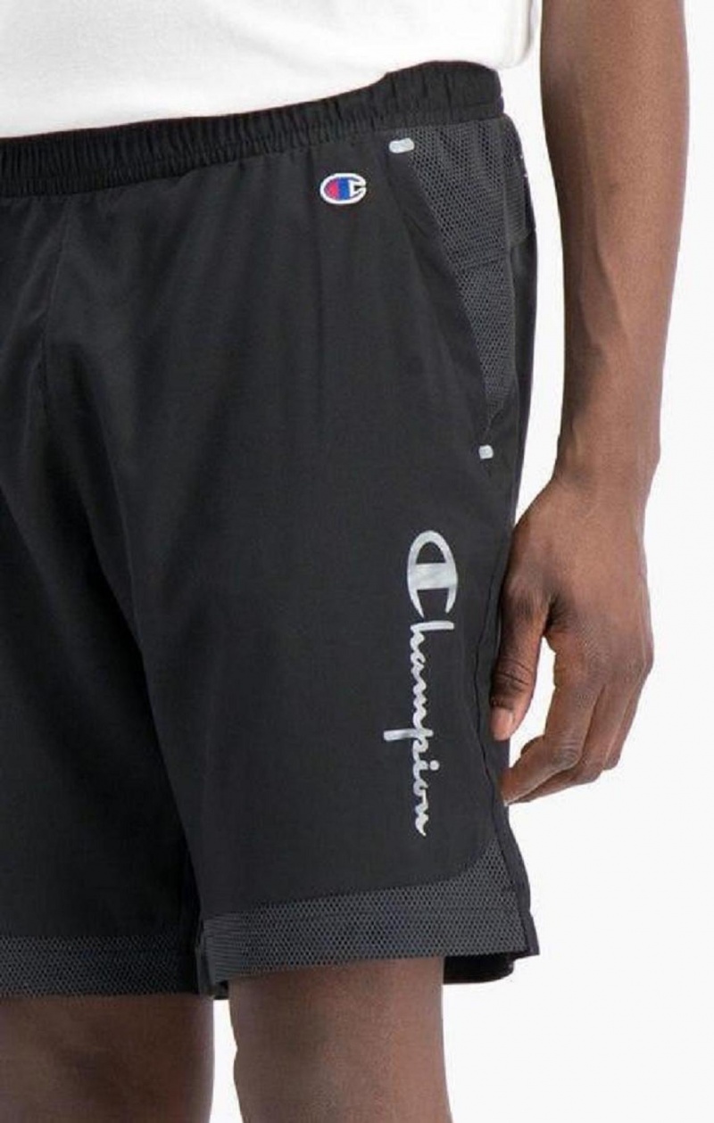 Champion Reflective Script Logo Shorts Férfi Rövidnadrág Fekete | 9758-YIWFP