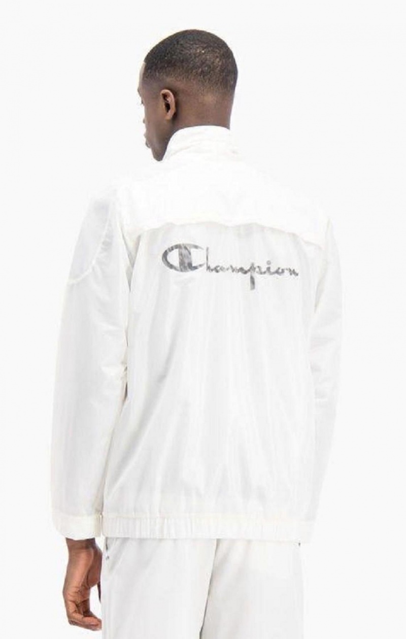 Champion Reflective Script Logo Zip-Up Pálya Jacket Férfi Kabát Fehér | 1609-QZXAS