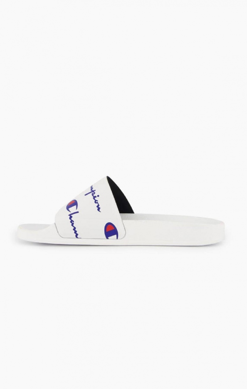 Champion Repeat Script Logo Print Pool Slides Női Papucs Fehér | 5328-NSXEP