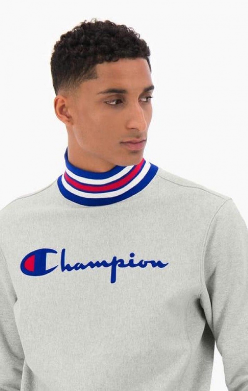 Champion Ringer Trim High Neck Reverse Weave Jumper Férfi Pulóverek Világos Szürke | 2674-HFPLG