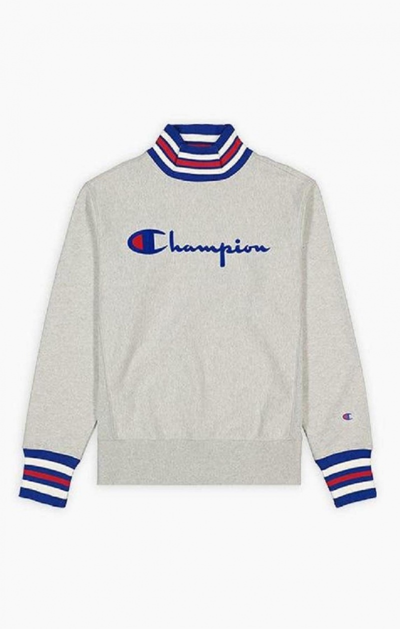 Champion Ringer Trim High Neck Reverse Weave Jumper Férfi Pulóverek Világos Szürke | 2674-HFPLG