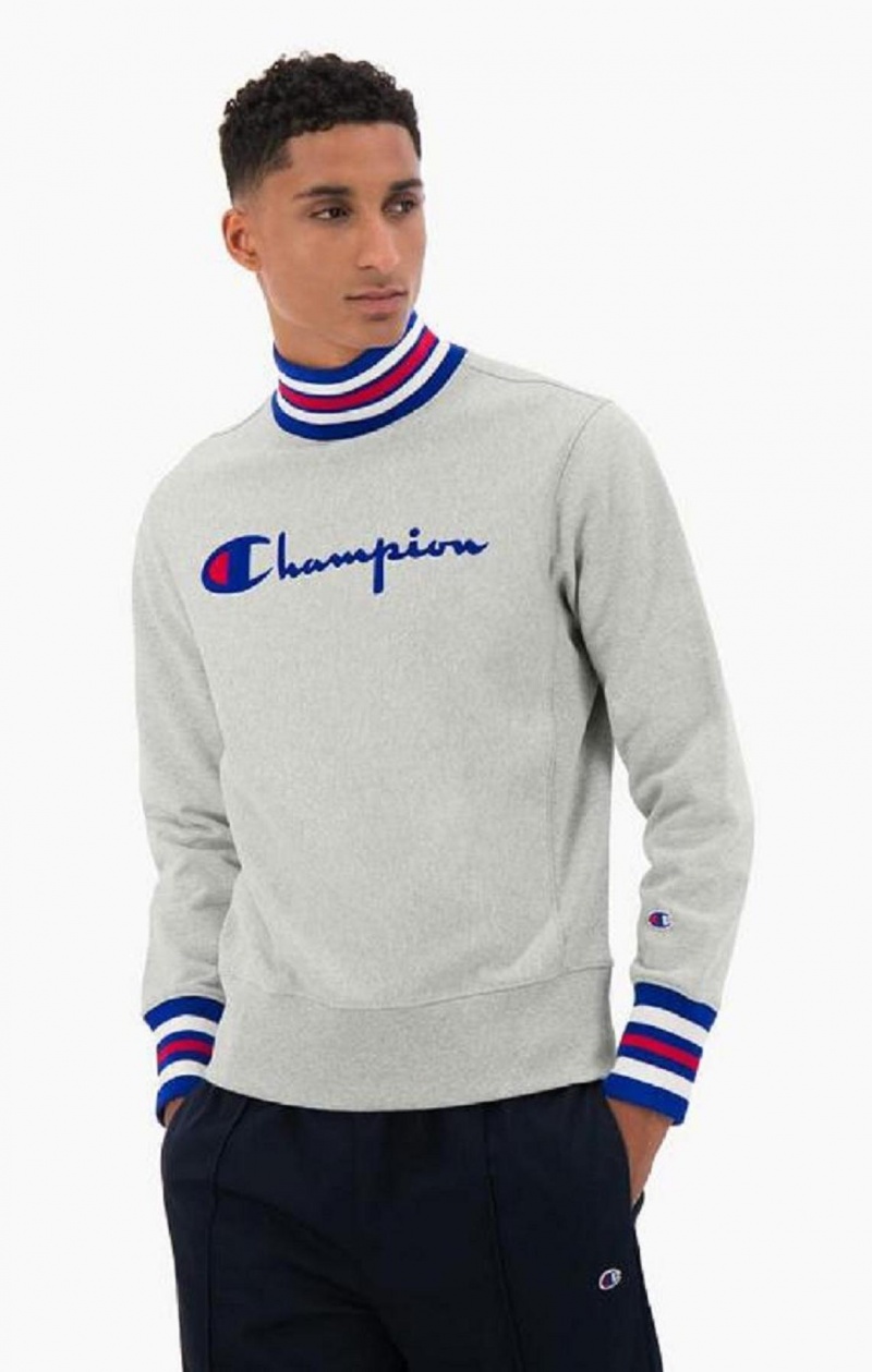 Champion Ringer Trim High Neck Reverse Weave Jumper Férfi Pulóverek Világos Szürke | 2674-HFPLG