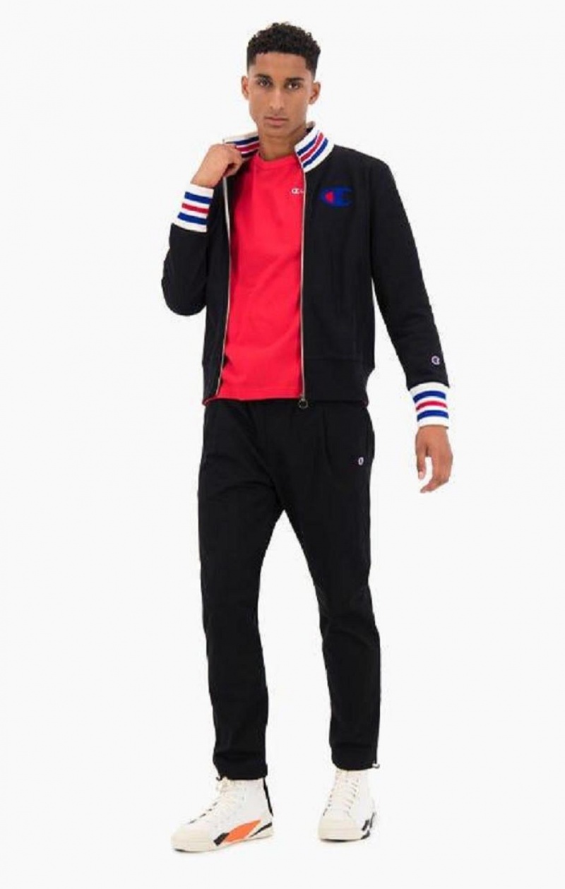 Champion Ringer Trim Reverse Weave Bomber Jacket Férfi Kabát Fekete | 9625-IQZNH