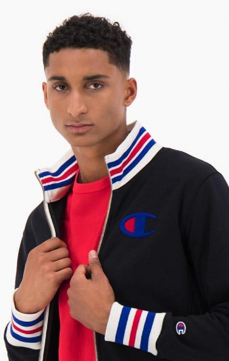 Champion Ringer Trim Reverse Weave Bomber Jacket Férfi Kabát Fekete | 9625-IQZNH