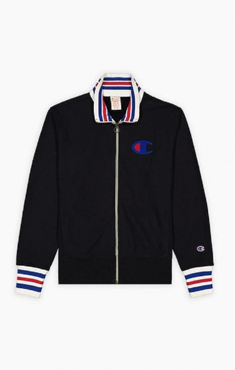 Champion Ringer Trim Reverse Weave Bomber Jacket Férfi Kabát Fekete | 9625-IQZNH