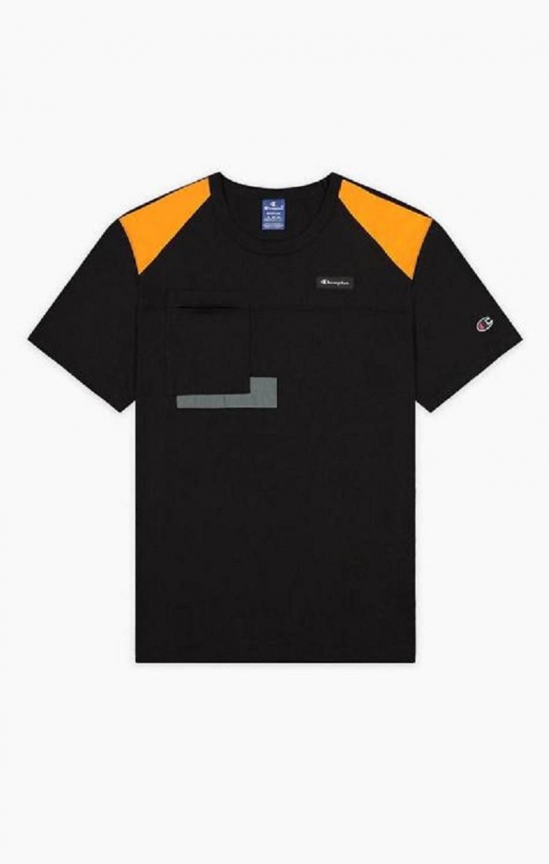 Champion Rubber Label Script Logo T-Shirt Férfi Póló Fekete | 8190-HJDZV