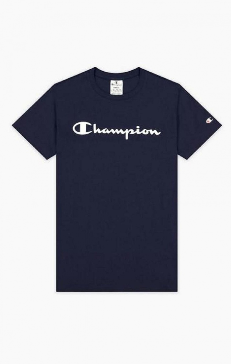 Champion Rubber Script Logo T-Shirt Női Póló Sötétkék | 7504-AVFHL