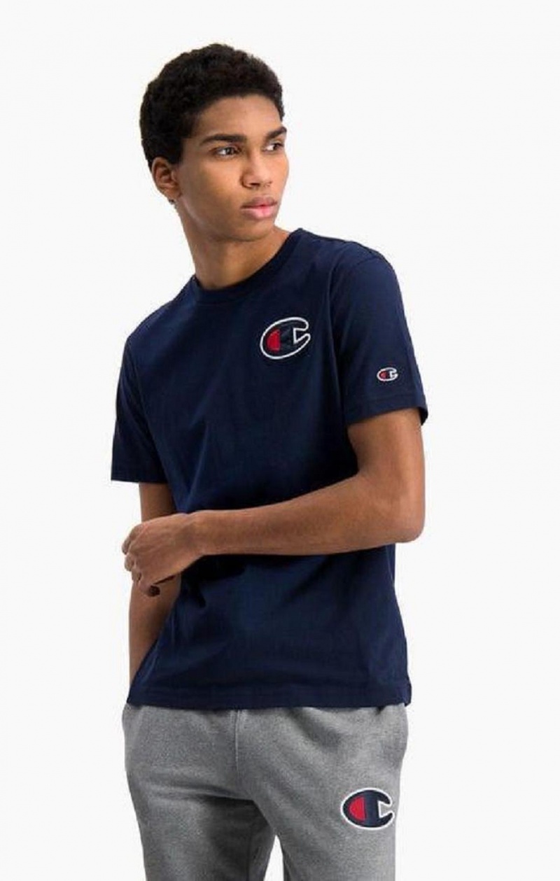 Champion Satin C Logo Crew Neck T-Shirt Férfi Póló Sötéttürkiz | 7985-LUGJN