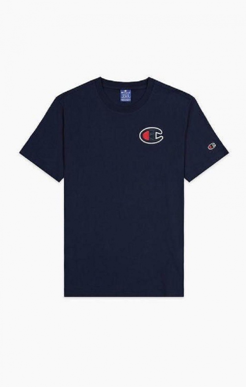 Champion Satin C Logo Crew Neck T-Shirt Férfi Póló Sötéttürkiz | 7985-LUGJN