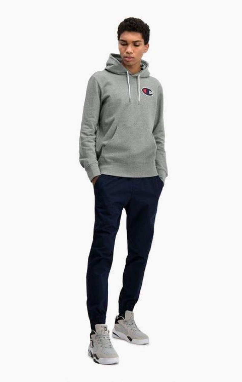 Champion Satin C Logo Pamut Terry Hoodie Férfi Kapucnis Pulóver Sötétszürke | 8654-UCKRI