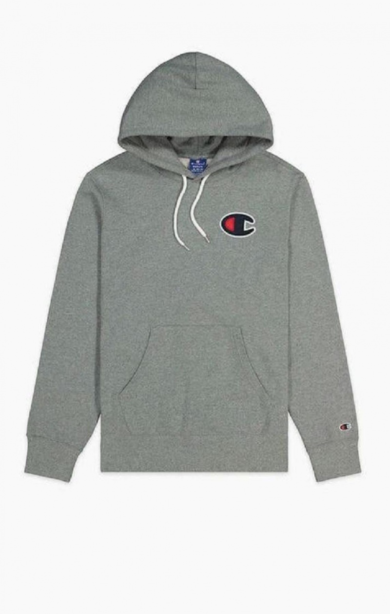 Champion Satin C Logo Pamut Terry Hoodie Férfi Kapucnis Pulóver Sötétszürke | 8654-UCKRI