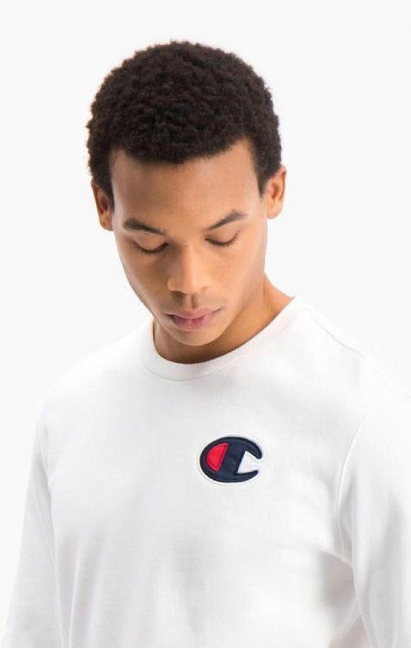 Champion Satin C Logo Pamut Terry Sweatshirt Férfi Pulóverek Fehér | 2479-TVZRN