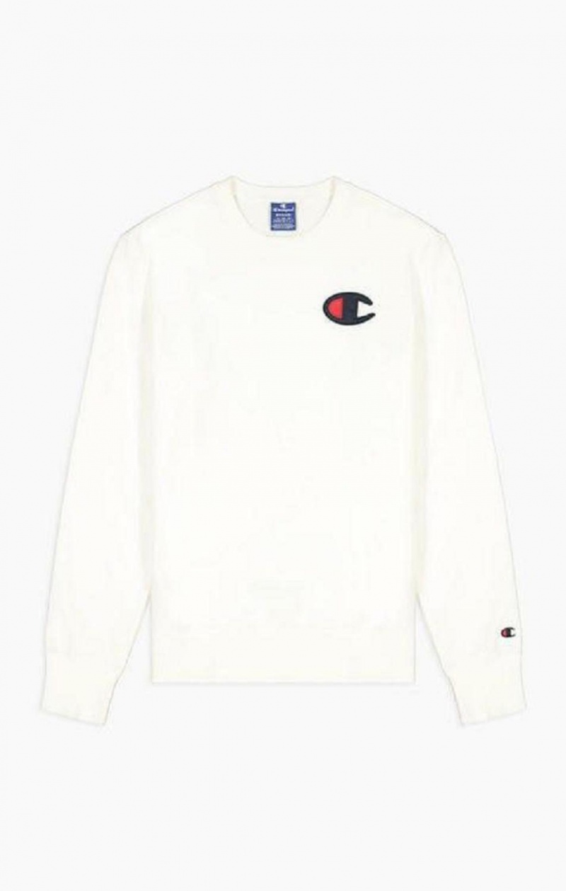 Champion Satin C Logo Pamut Terry Sweatshirt Férfi Pulóverek Fehér | 2479-TVZRN