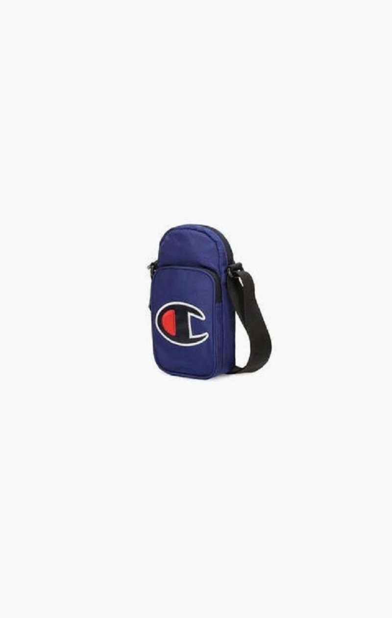 Champion Satin C Logo Patch Double Pántos Crossbody Bag Férfi Táskák Kék | 1578-SGVWX