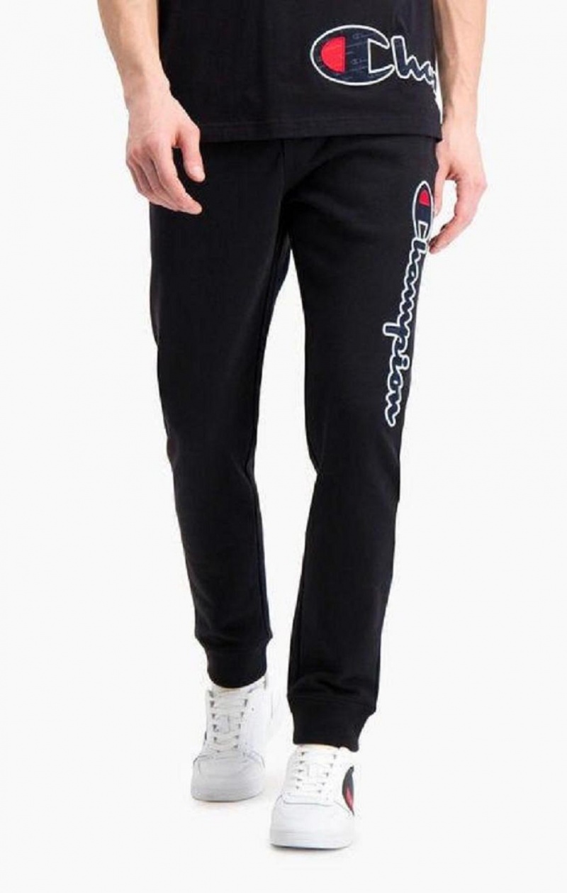 Champion Satin Script Logo Pamut Terry Joggers Férfi Jogger Nadrág Fekete | 7342-GFVRL