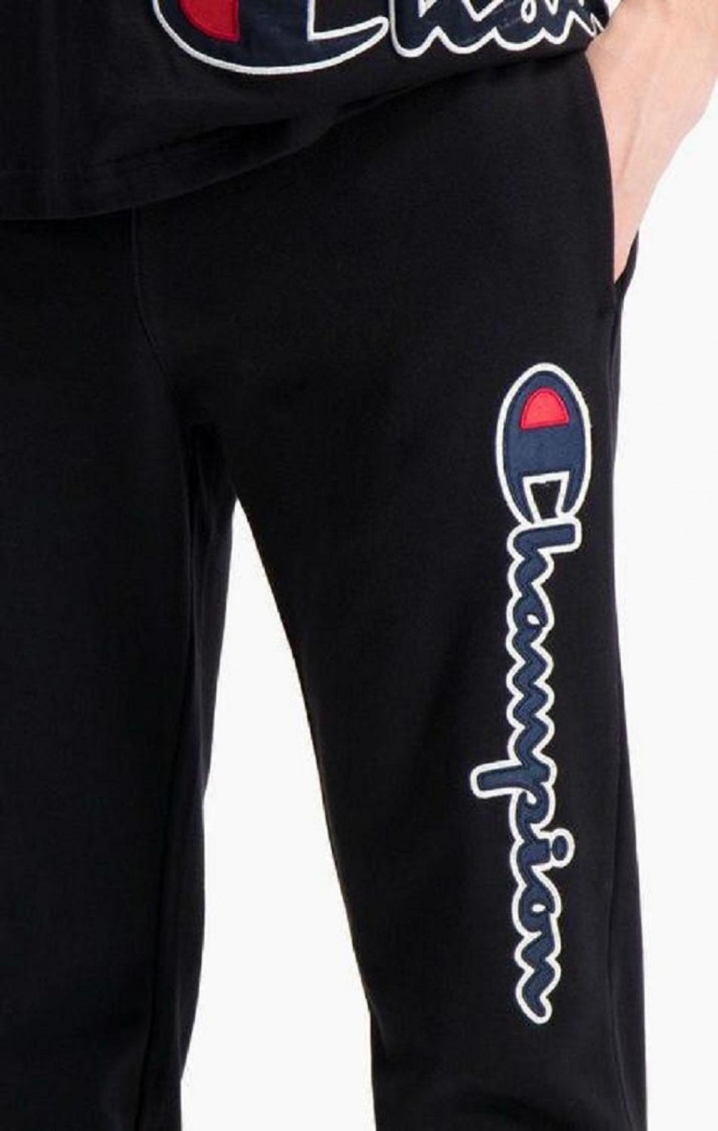 Champion Satin Script Logo Pamut Terry Joggers Férfi Jogger Nadrág Fekete | 7342-GFVRL