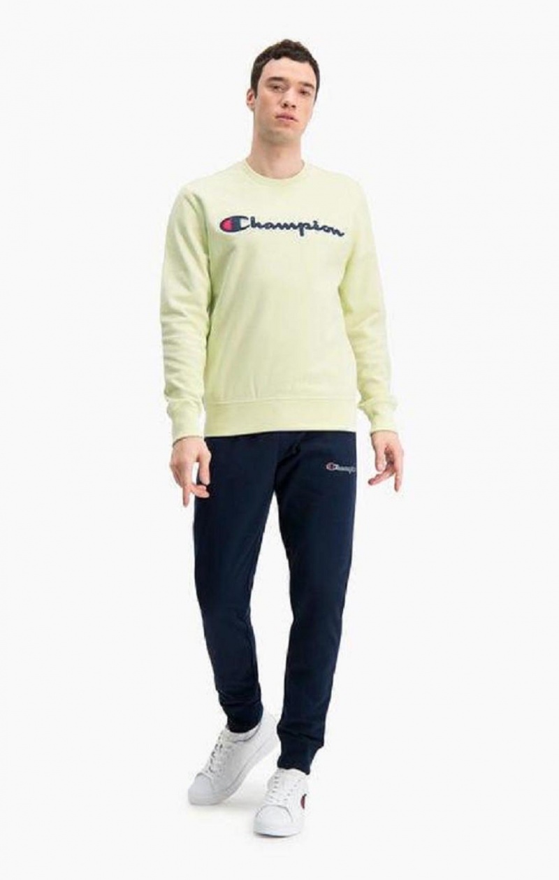 Champion Satin Script Logo Pamut Terry Sweatshirt Férfi Pulóverek Türkiz | 3092-LWONV