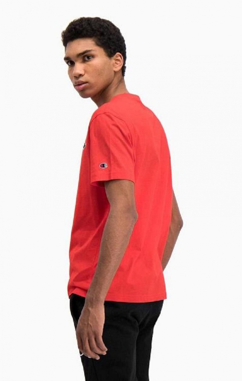 Champion Satin Script Logo T-Shirt Férfi Póló Piros | 3410-NSMDY