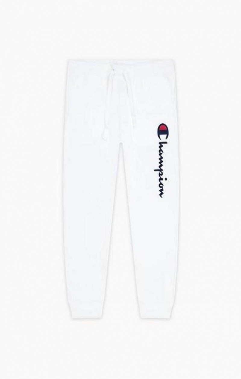 Champion Satin Stitch Script Logo Fleece Joggers Férfi Jogger Nadrág Fehér | 6279-CEZKG