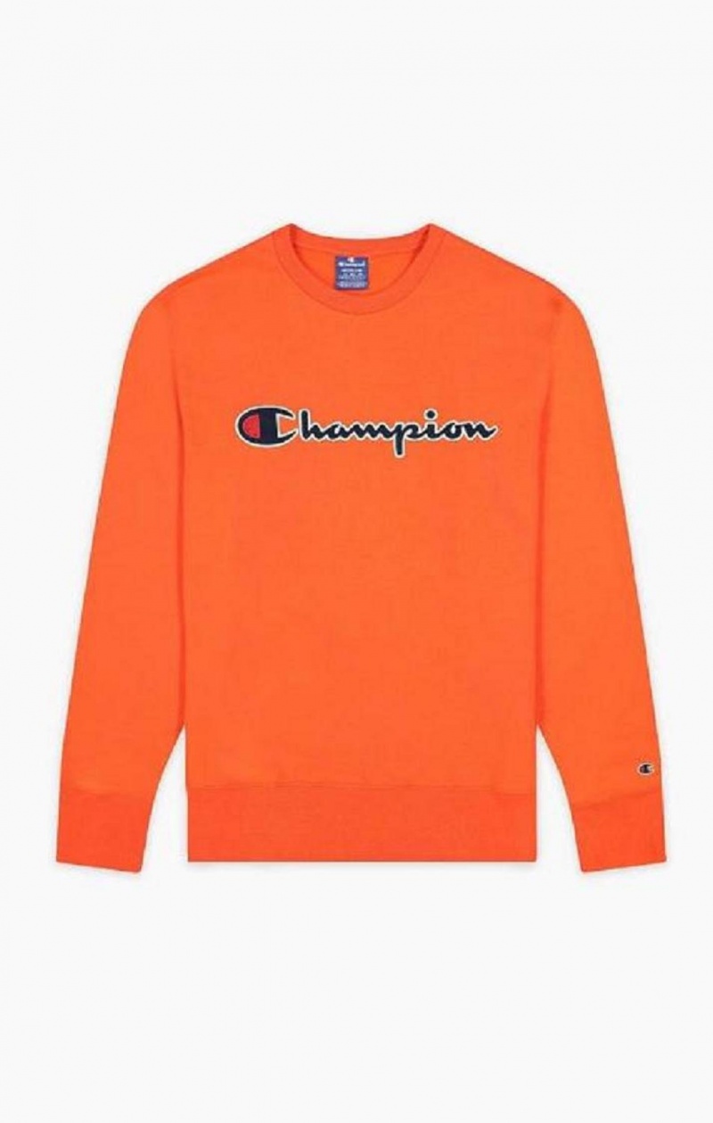 Champion Satin Stitch Script Logo Fleece Sweatshirt Férfi Pulóverek Piros | 0318-RVNAS