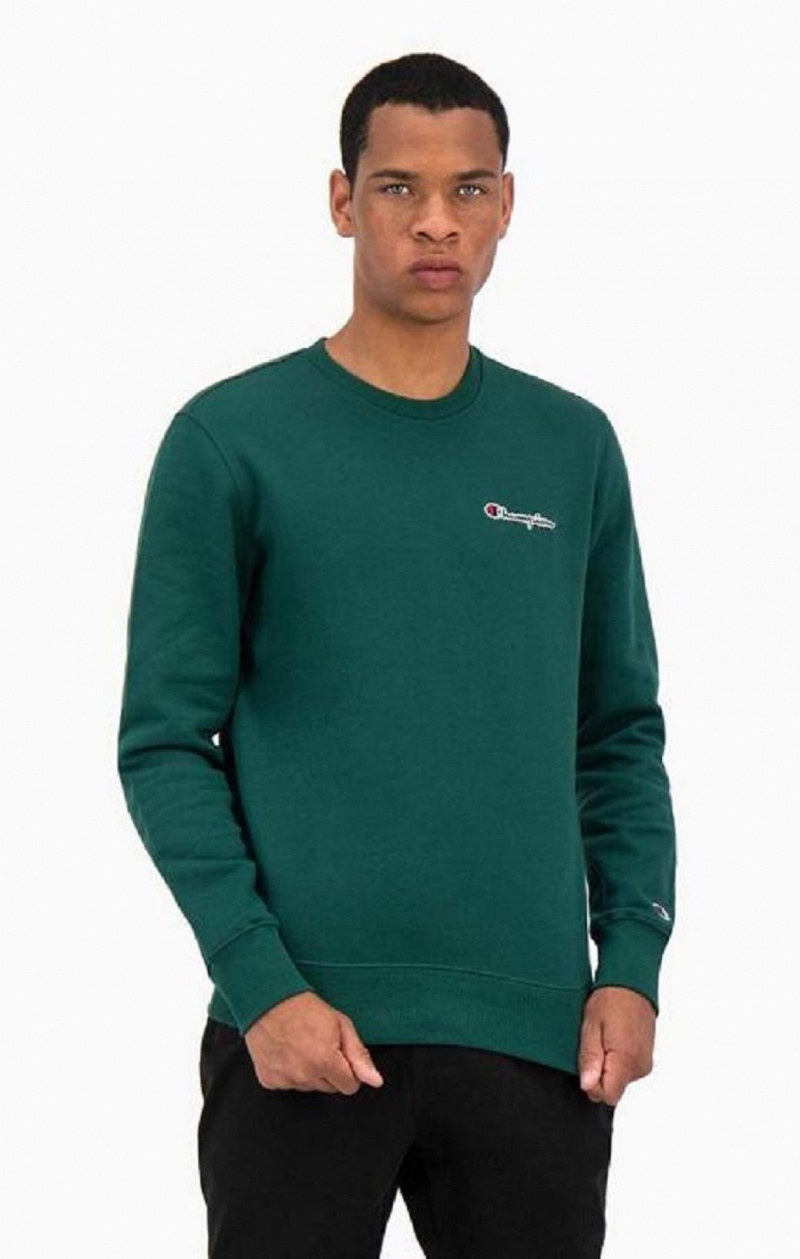 Champion Satin Stitch Script Logo Fleece Sweatshirt Férfi Pulóverek Világos Zöld | 2639-EOFZM