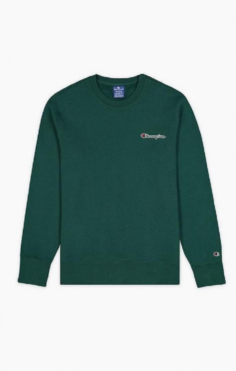 Champion Satin Stitch Script Logo Fleece Sweatshirt Férfi Pulóverek Világos Zöld | 2639-EOFZM