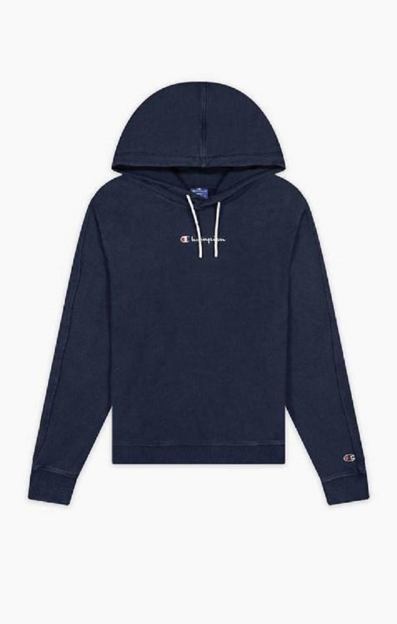 Champion Satin Stitch Script Logo Hoodie Női Kapucnis Pulóver Sötéttürkiz | 3568-IKQYG