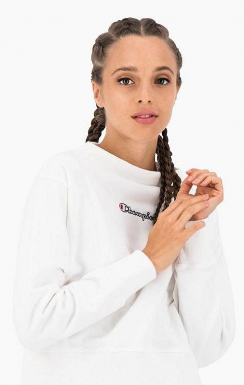 Champion Satin Stitch Script Logo Sweatshirt Női Pulóverek Fehér | 7480-TROUX