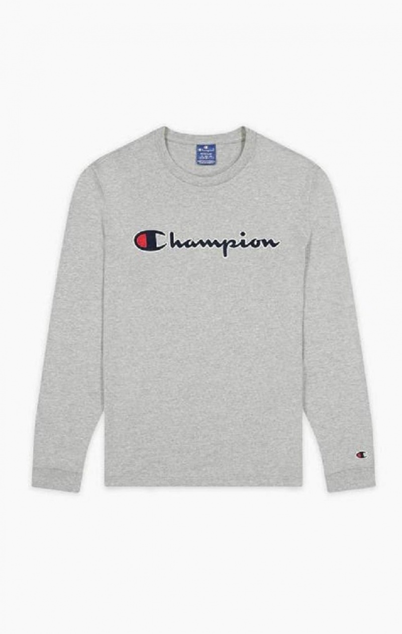 Champion Satin Stitch Script Logo T-Shirt Férfi Póló Világos Szürke | 6403-FHULK