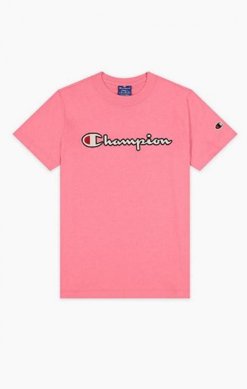 Champion Satin Stitch Script Logo T-Shirt Női Póló Rózsaszín | 9374-EAISB