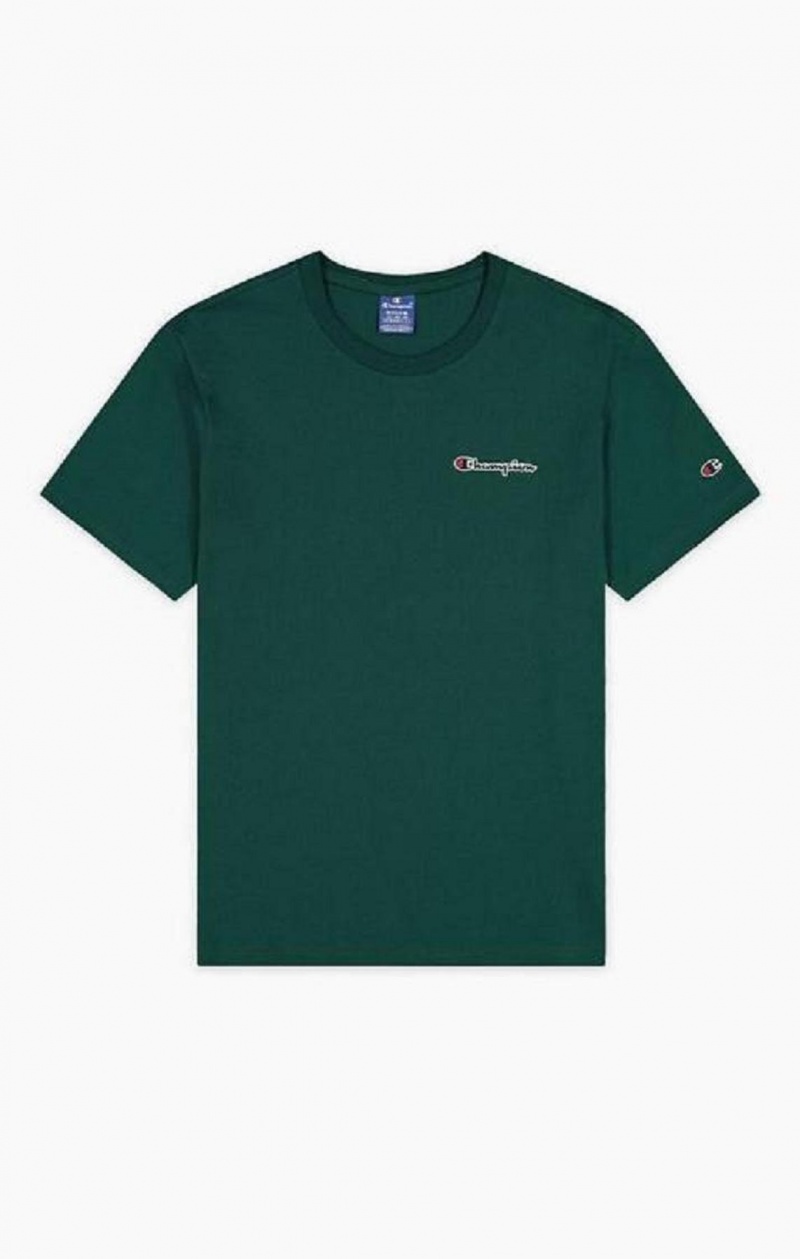 Champion Satin Stitch Small Script Logo T-Shirt Férfi Póló Világos Zöld | 8321-UNQSB