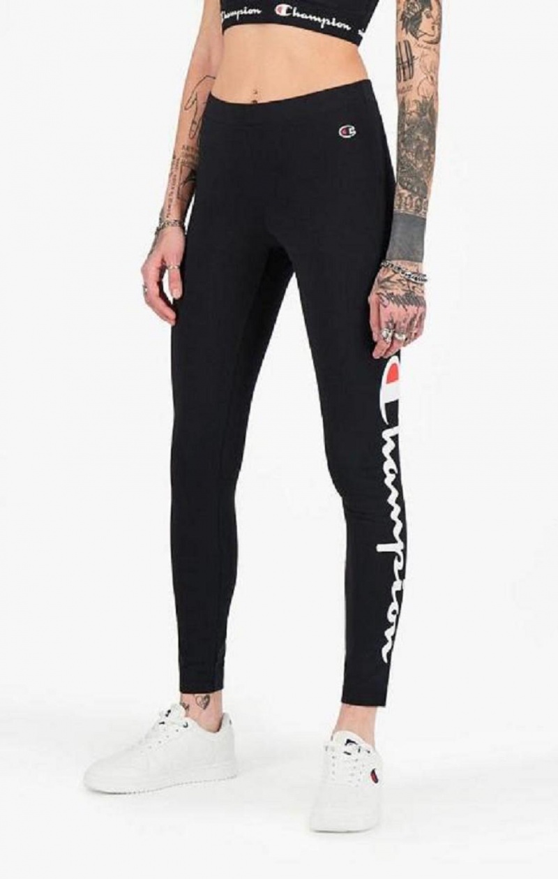 Champion Script Logo 7/8 Leggings Női Jogger Nadrág Fekete | 7250-DVFBC