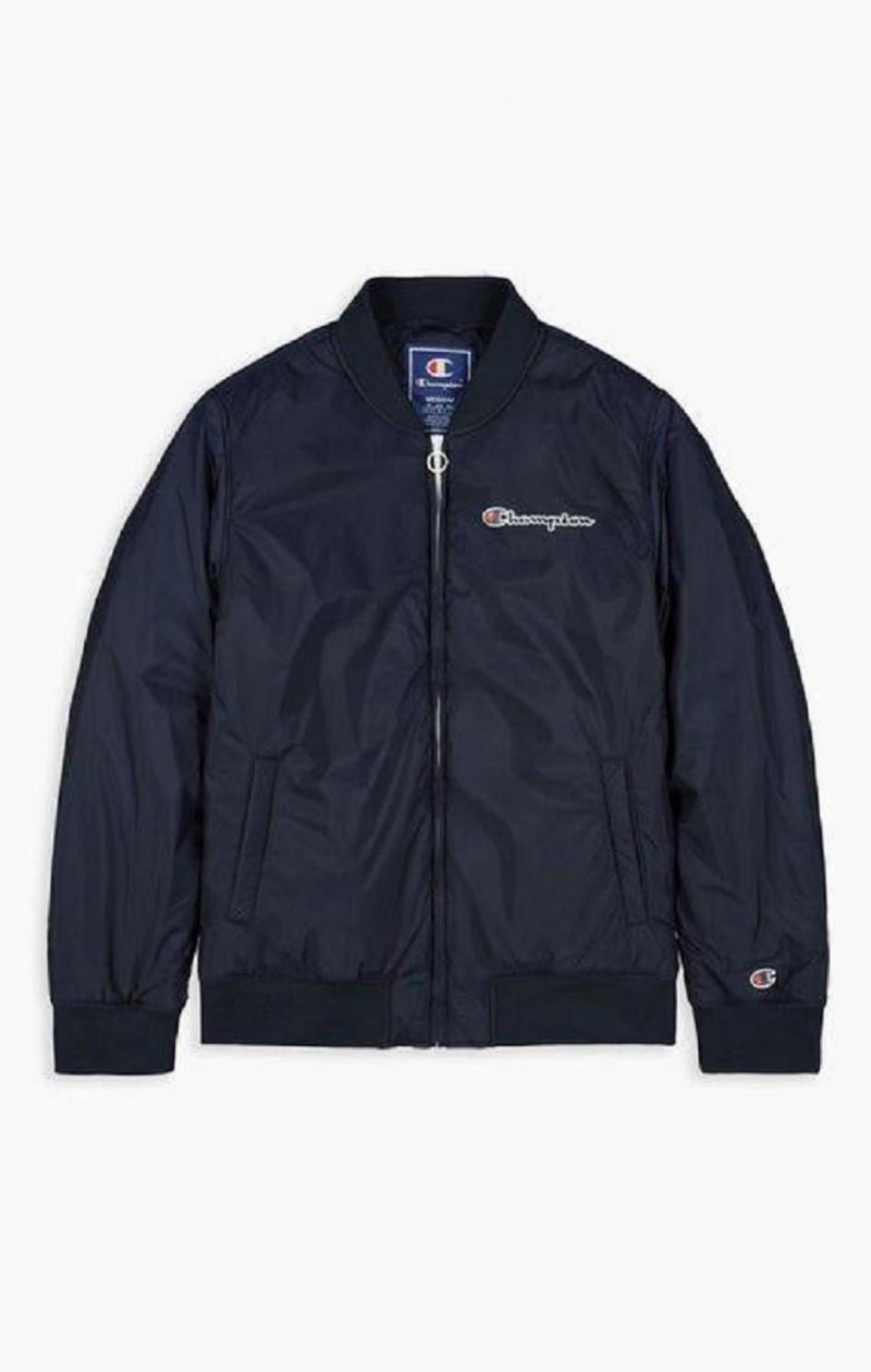 Champion Script Logo Back Bomber Jacket Férfi Kabát Sötétkék | 5190-AJLQU