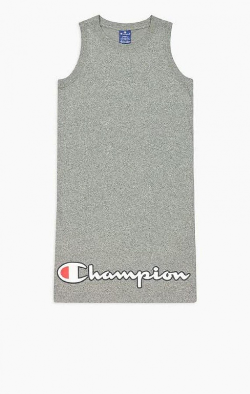 Champion Script Logo Bordázott Trim Tank Midi Ruha Női Ruha Sötétszürke | 0628-SNIPQ