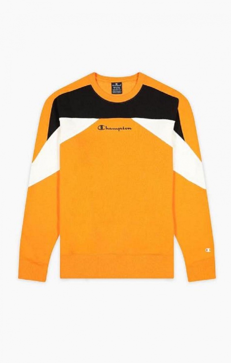 Champion Script Logo Colour Block Fleece Sweatshirt Férfi Pulóverek Narancssárga | 5214-YLGSA