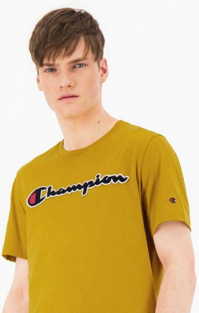 Champion Script Logo Crew Neck T-Shirt Férfi Póló Arany | 9748-NKCFO