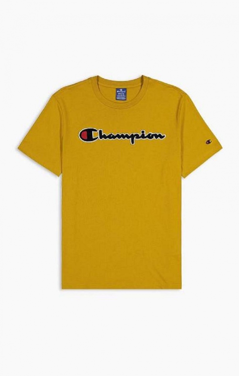 Champion Script Logo Crew Neck T-Shirt Férfi Póló Arany | 9748-NKCFO