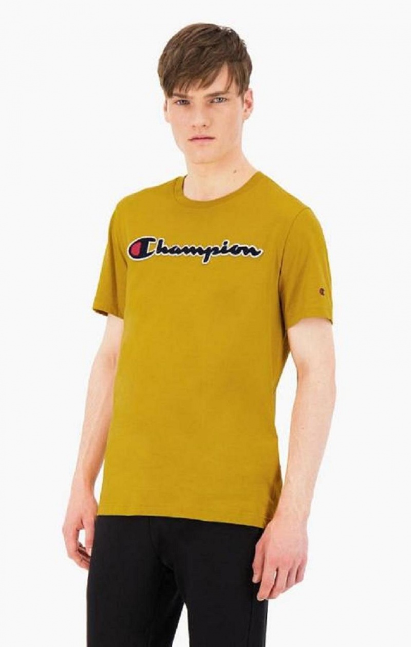 Champion Script Logo Crew Neck T-Shirt Férfi Póló Arany | 9748-NKCFO