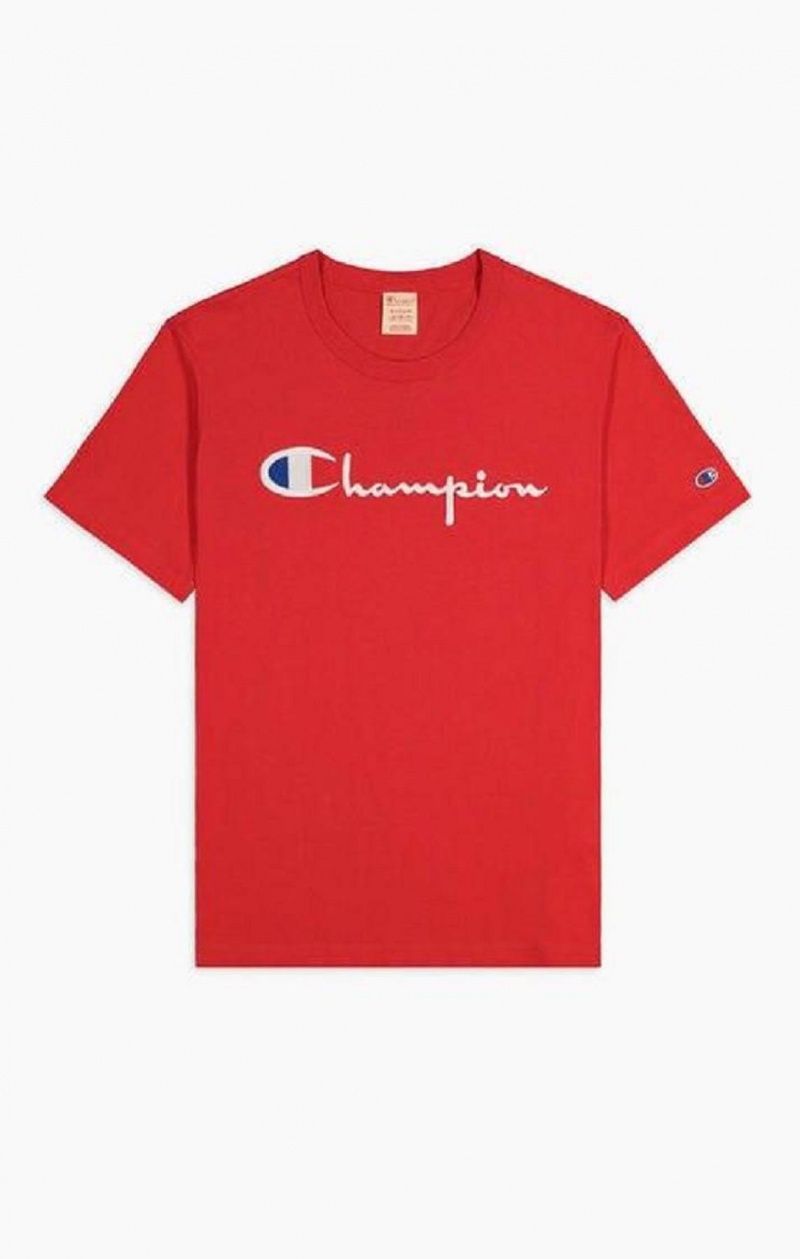 Champion Script Logo Crew Neck T-Shirt Férfi Póló Piros | 4397-IMTDB