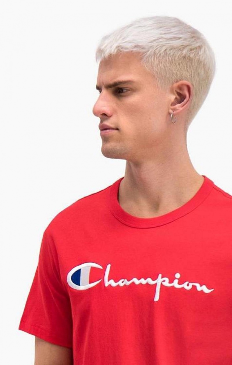 Champion Script Logo Crew Neck T-Shirt Férfi Póló Piros | 4397-IMTDB