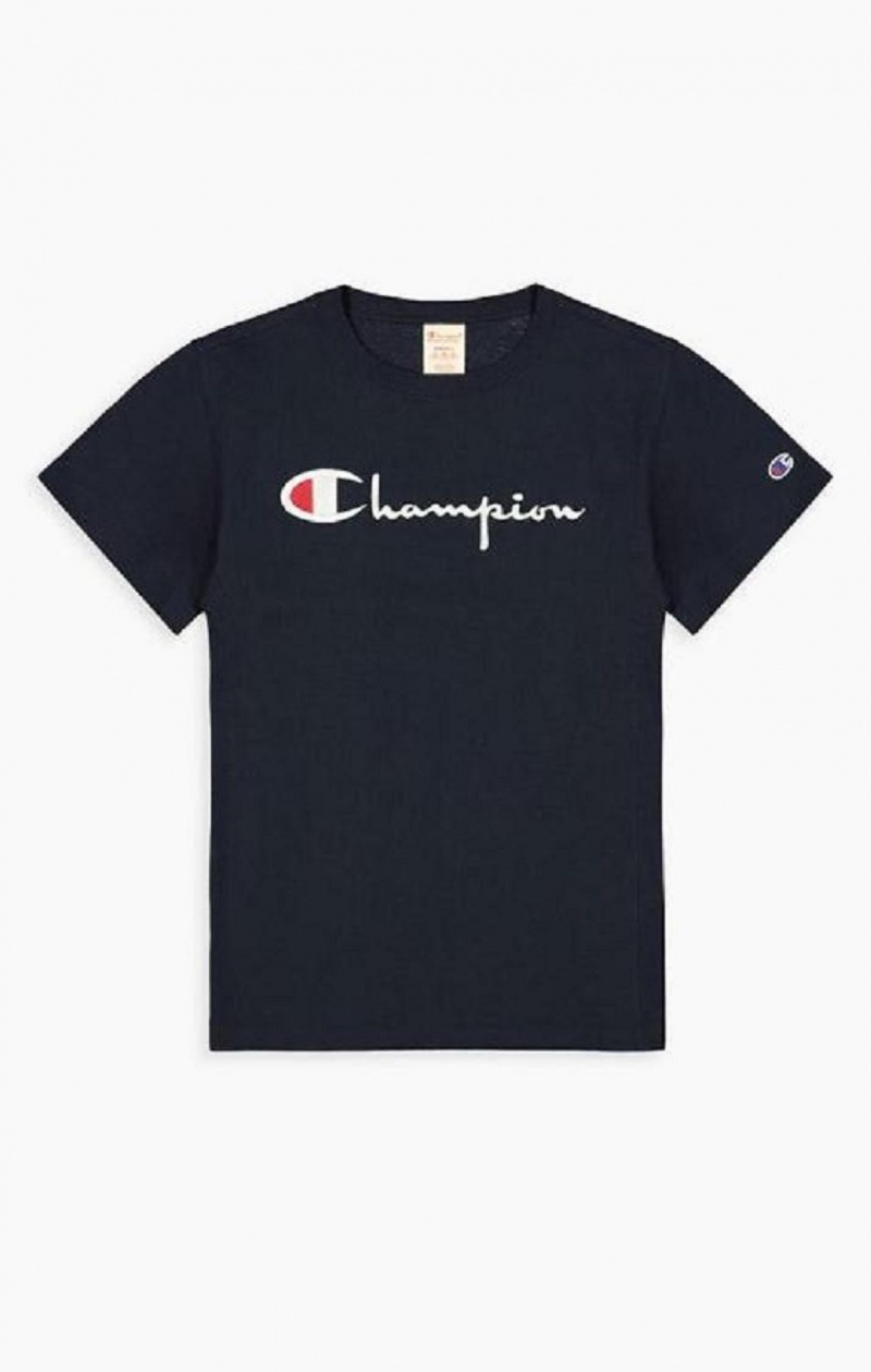 Champion Script Logo Crew Neck T-Shirt Női Póló Sötétkék | 2180-ZQJTK