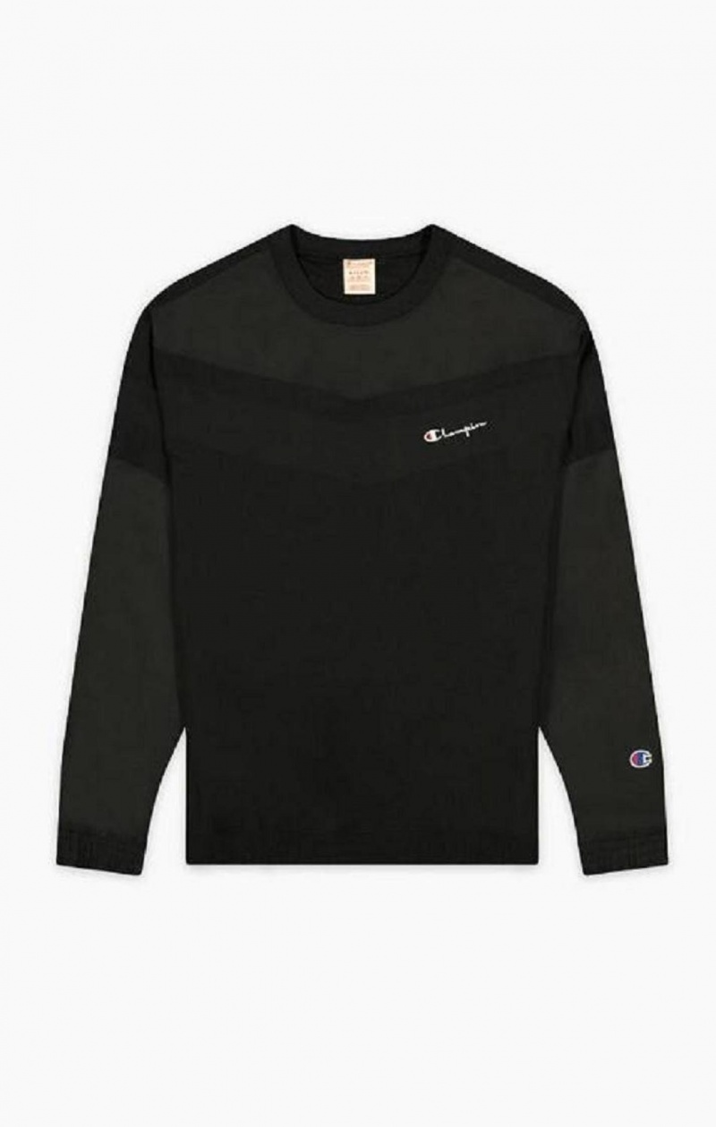 Champion Script Logo Crinkle Pálya Sweatshirt Férfi Pulóverek Fekete | 3749-JOCXK