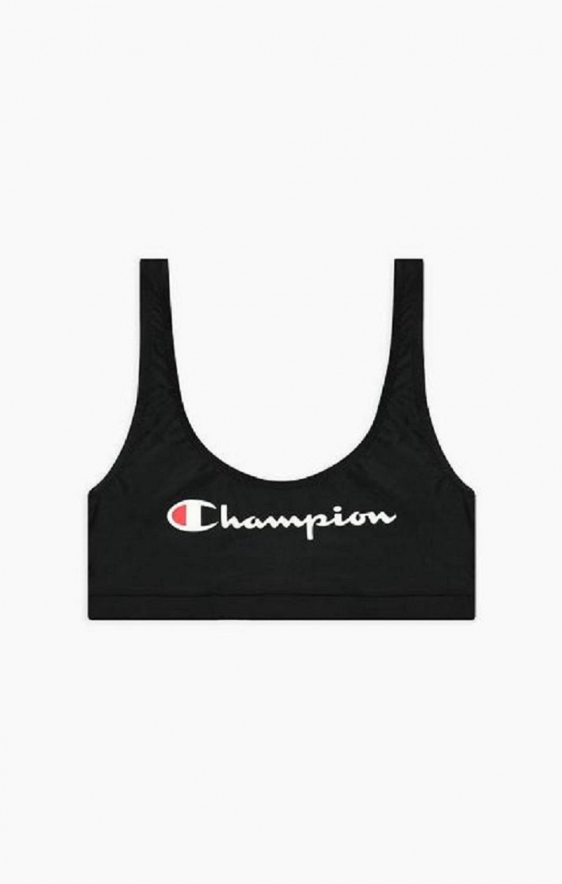 Champion Script Logo Crop Bikini Top Női Fürdőruha Fekete | 7458-IMLSZ