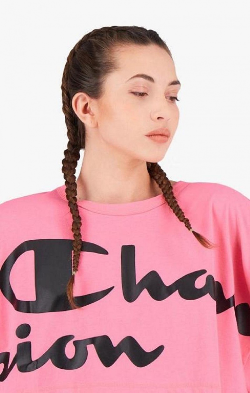 Champion Script Logo Cropped T-Shirt Női Póló Fukszia | 8432-YRTGU