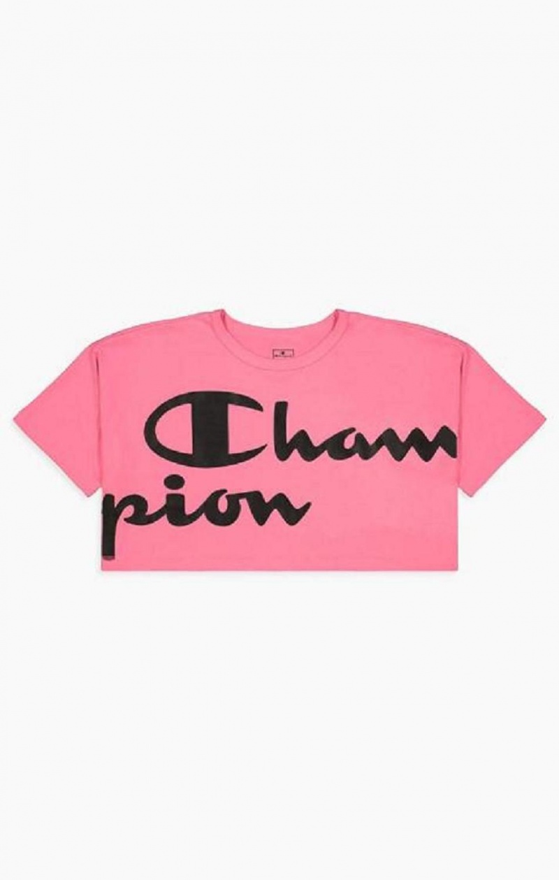 Champion Script Logo Cropped T-Shirt Női Póló Fukszia | 8432-YRTGU